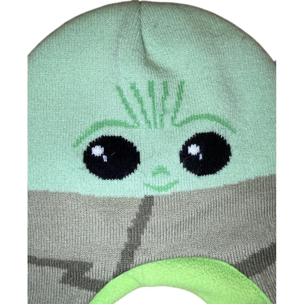 Star Wars Baby Yoda Grogu Fleece Lined Kids Beanie Green Ear Flap Hat
